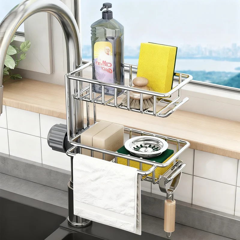 Edelstahl-Ablagekorb für Spüle und Wasserhahn