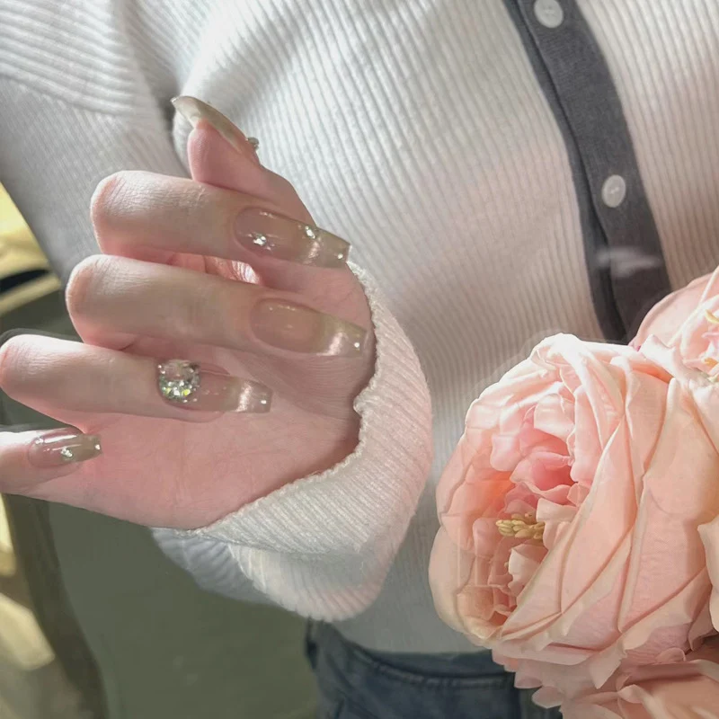 Premium mit Kristallen verzierter Press-On Nagelset Karnz