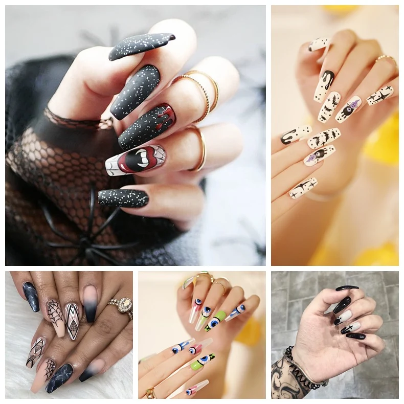 Kunstvolle Nagelkunst mit gruseligen Motiven Karnz