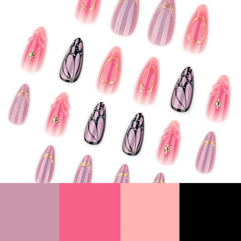Kunstvolle Nagelkunst mit geometrischen und floralen Motiven Karnz