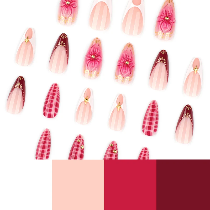 Kunstvolle Nagelkunst mit floralen und Glitzer-Akzenten Karnz