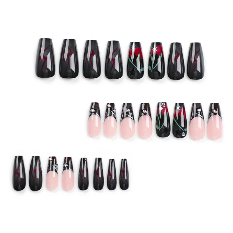 Kunstvolle Nagelkunst mit eleganten Glitzerakzenten und floralem Design Karnz