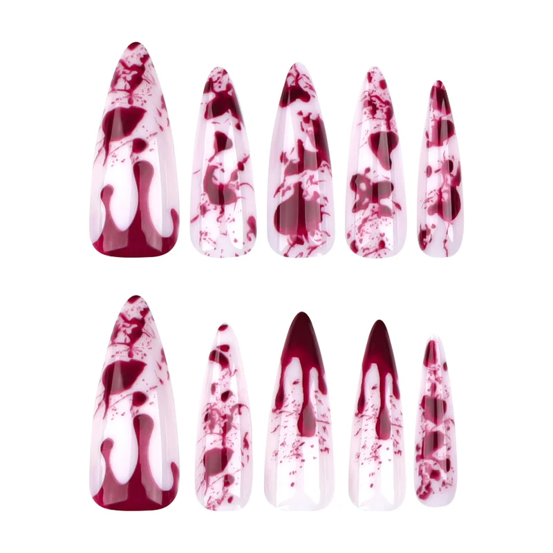 Künstliche lange Stiletto-Nägel mit Blutdesign Karnz