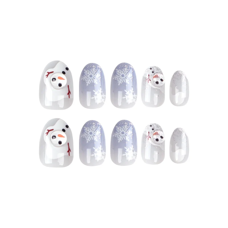 Kunstvolle Winter-Nagelverlängerungen mit Schneemann-Design Karnz