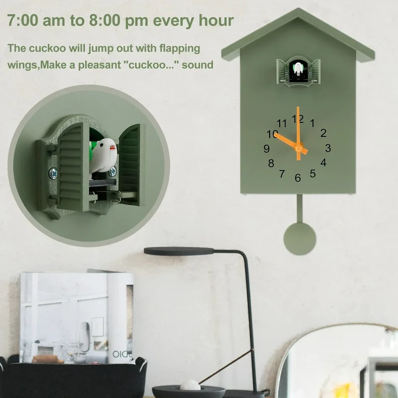 Kuckucksuhr mit Pendel, zierliche Kuckucksuhr mit Vogelmotiv, batteriebetrieben, Wanduhr für die Wohnzimmerdekoration