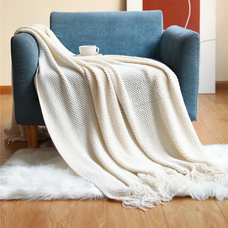 Dekorative Fransen Strickwurfdecke