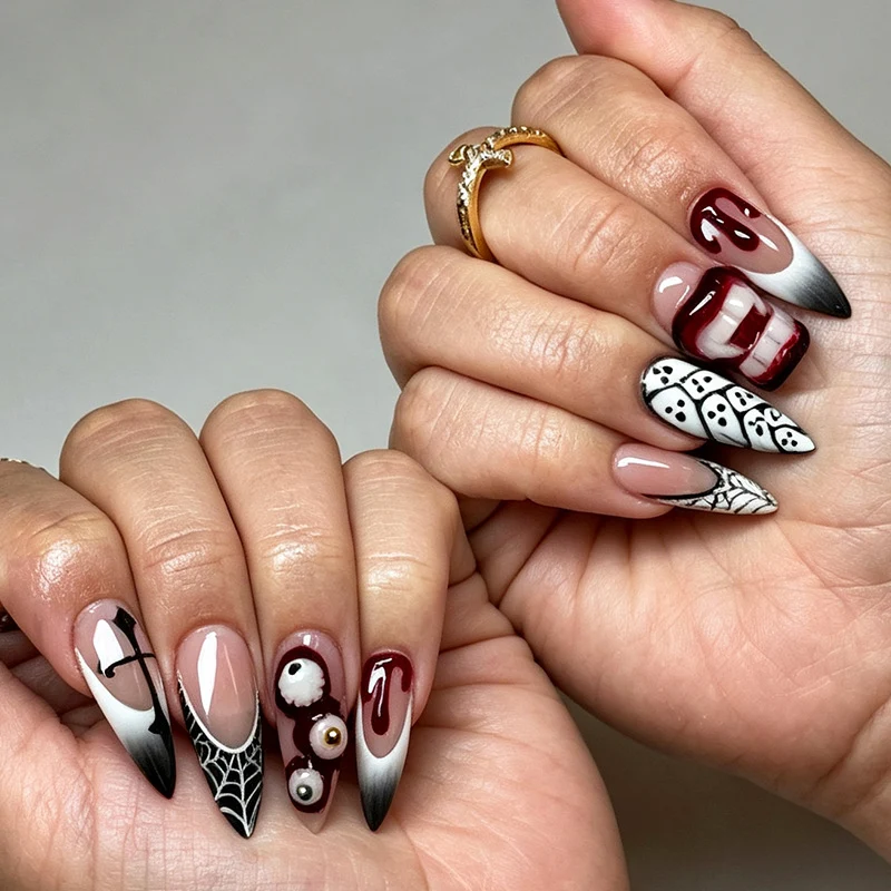 Kreatives Kunstnagelset mit Halloween-Motiven Karnz