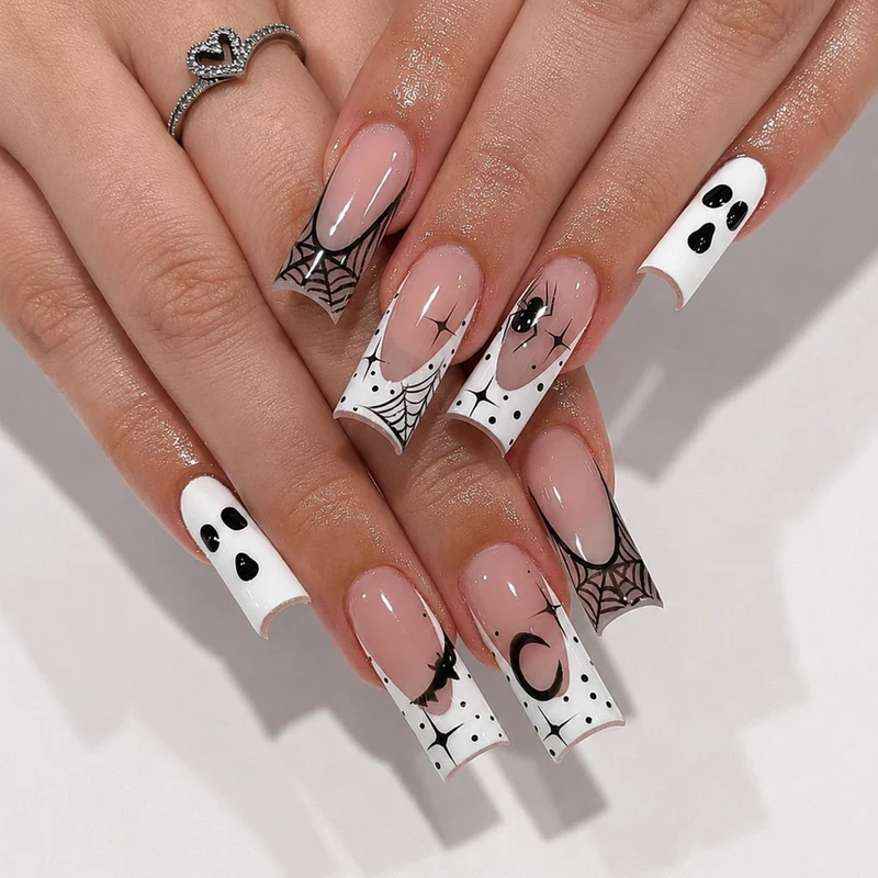 Halloween Kunstnagelset mit kreativen Spinnen- und Geisterdesigns Karnz