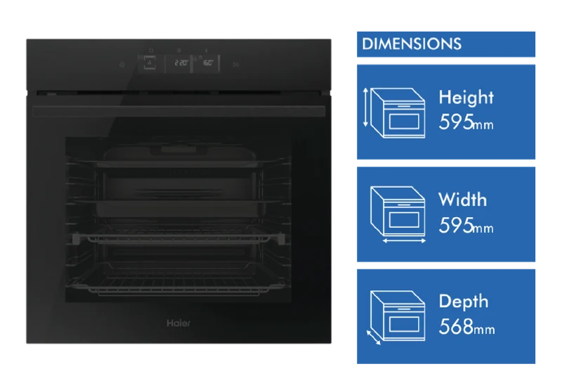 Haier 500 Series 60cm Pyrolytic Oven, 14 Function, Air Fry, Steam Assist, Black
