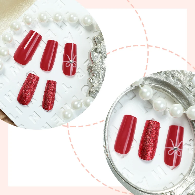Kreatives Kunstnagelset mit Glitzer- und Schleifenmotiven Karnz