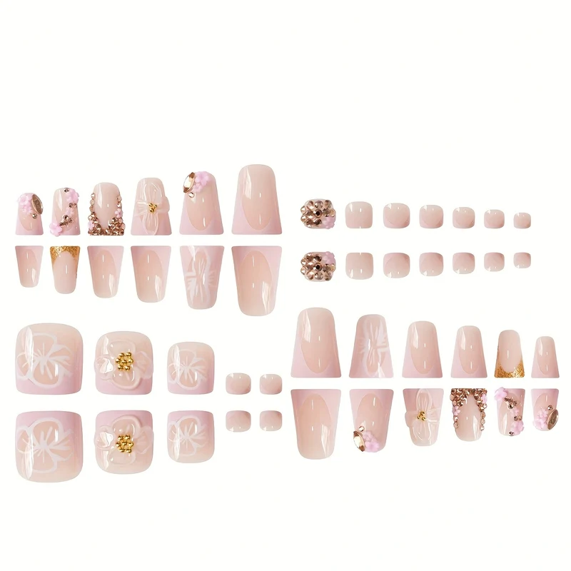 Blumenverzierte Press-On-Nagelverzierungen Karnz