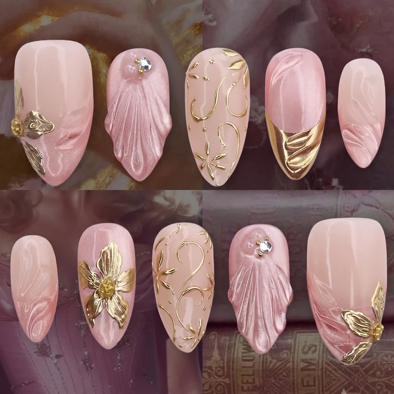 Elegantes Kunstnagelset mit floralen Verzierungen Karnz