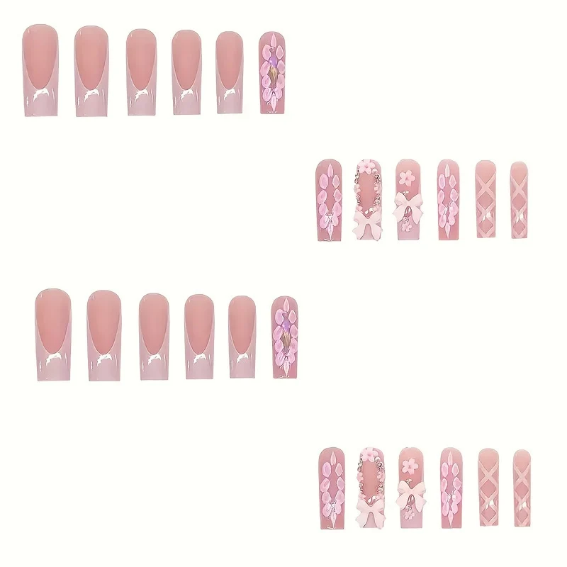 3D Floral Bow Press-On Nails Set Karnz