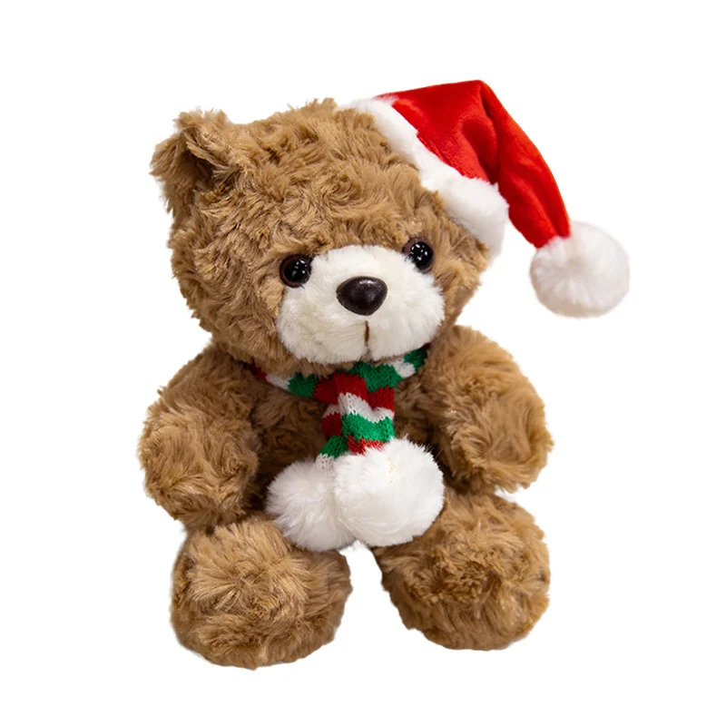 Plüsch Weihnachts-Teddy mit Santa-Hut und Strickschal Feiertags-Huggable Stofftier Karnz