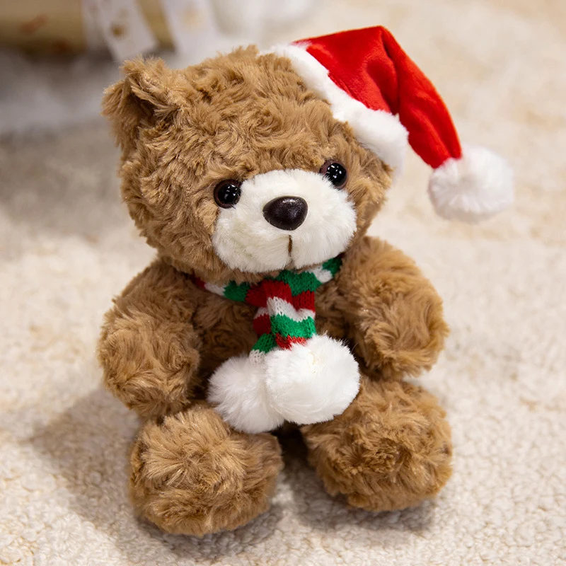 Plüsch Weihnachts-Teddy mit Santa-Hut und Strickschal Feiertags-Huggable Stofftier Karnz
