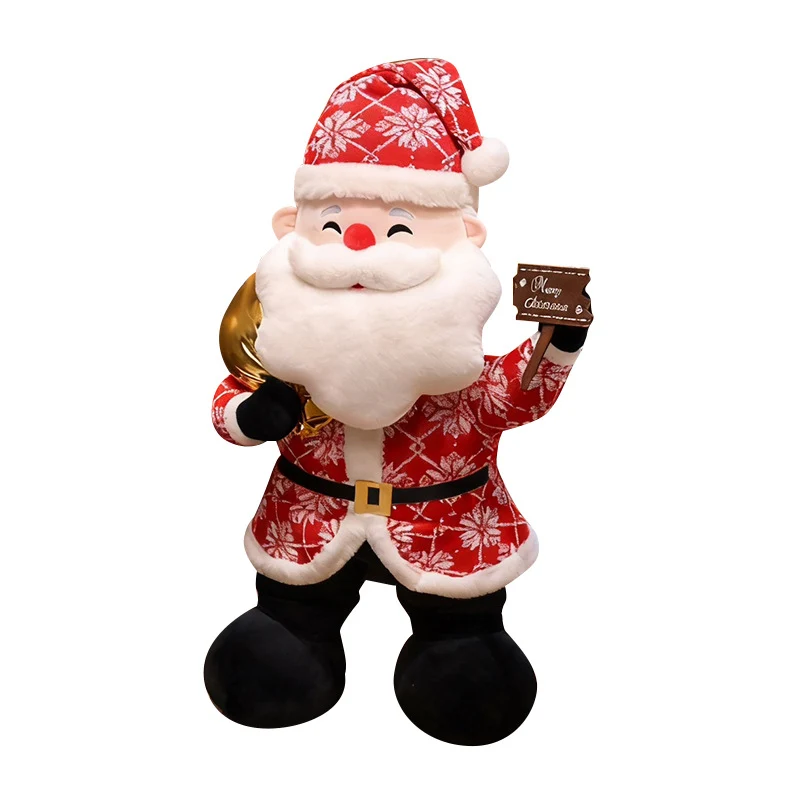 Lebensgroße stehende Plüsch-Weihnachtsmann-Dekoration mit gesticktem Gesicht und beschwertem Fuß Karnz