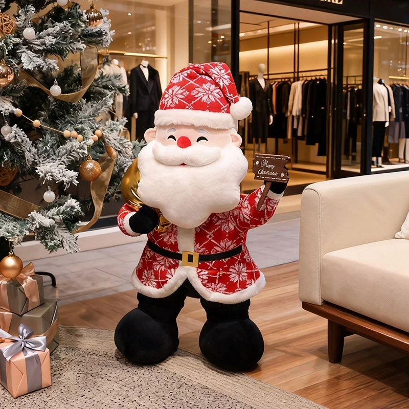 Lebensgroße stehende Plüsch-Weihnachtsmann-Dekoration mit gesticktem Gesicht und beschwertem Fuß Karnz