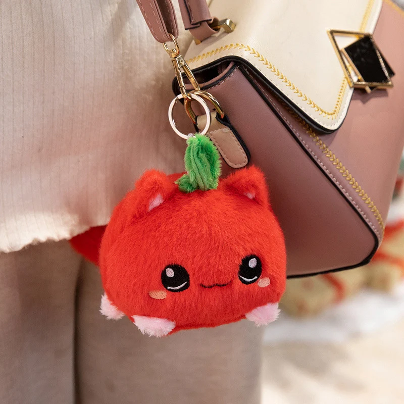 Kawaii Rund Katze-Obst Plüschkissen mit Blatt oben und quetschiger Bohnenfüllung Kuschelgefährte Karnz