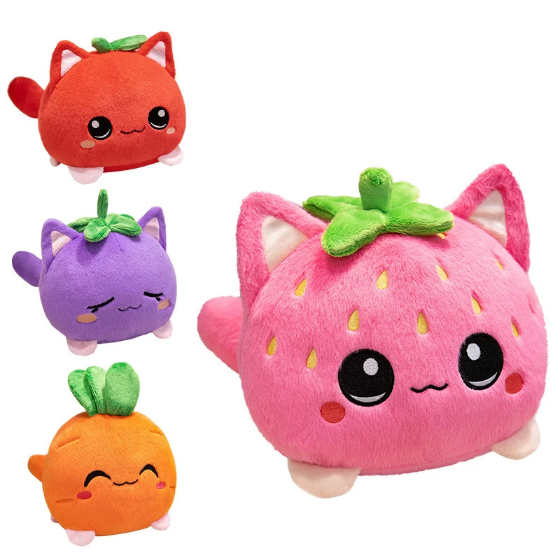 Kawaii Rund Katze-Obst Plüschkissen mit Blatt oben und quetschiger Bohnenfüllung Kuschelgefährte Karnz