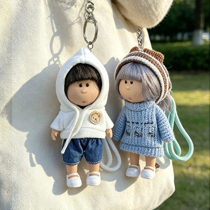 Hooded Doll Bag Charm Schlüsselanhänger mit Denim-Outfit & Schlaufe Karnz