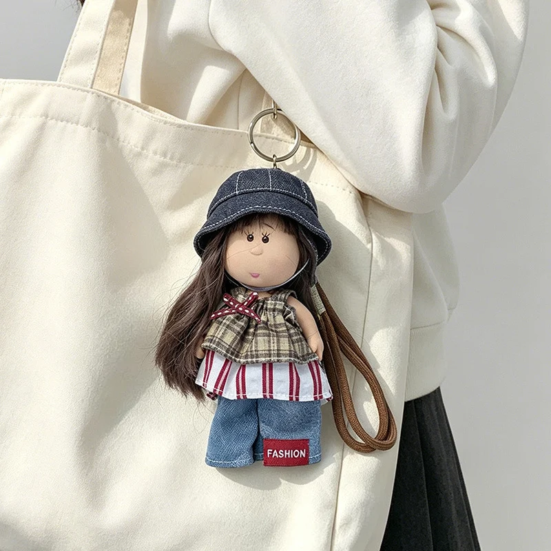 Hooded Doll Bag Charm Schlüsselanhänger mit Denim-Outfit & Schlaufe Karnz