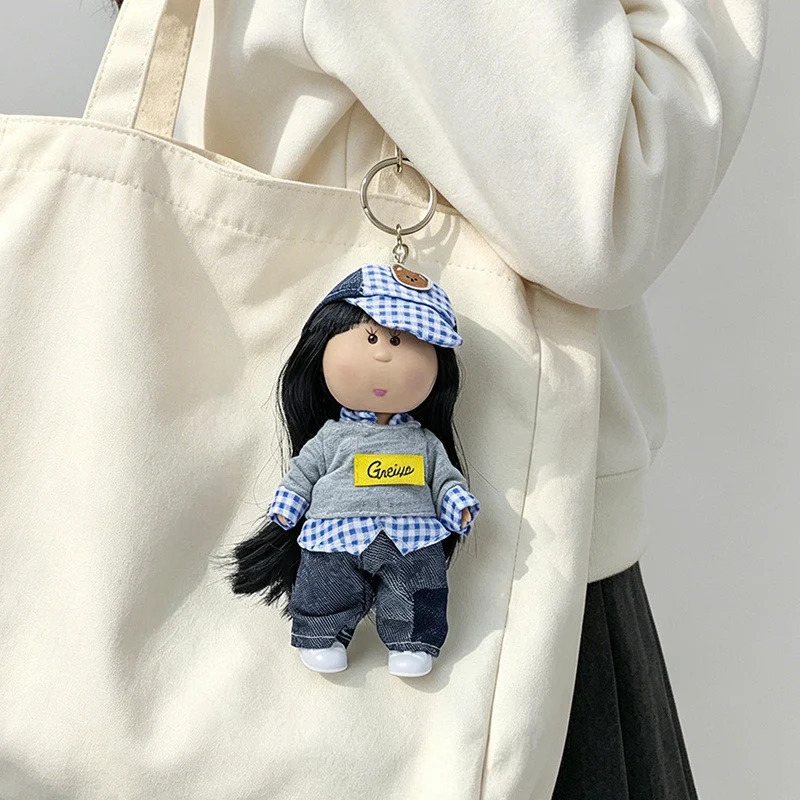 Hooded Doll Bag Charm Schlüsselanhänger mit Denim-Outfit & Schlaufe Karnz