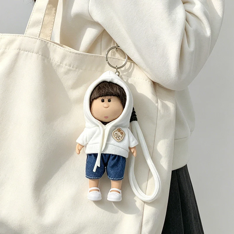 Hooded Doll Bag Charm Schlüsselanhänger mit Denim-Outfit & Schlaufe Karnz