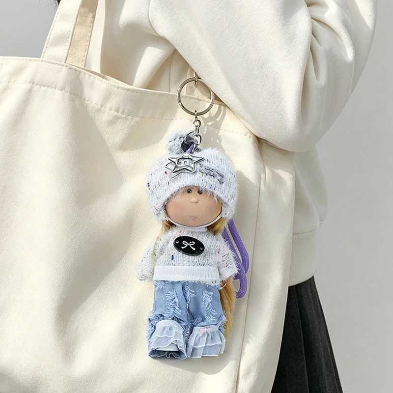 Hooded Doll Bag Charm Schlüsselanhänger mit Denim-Outfit & Schlaufe Karnz