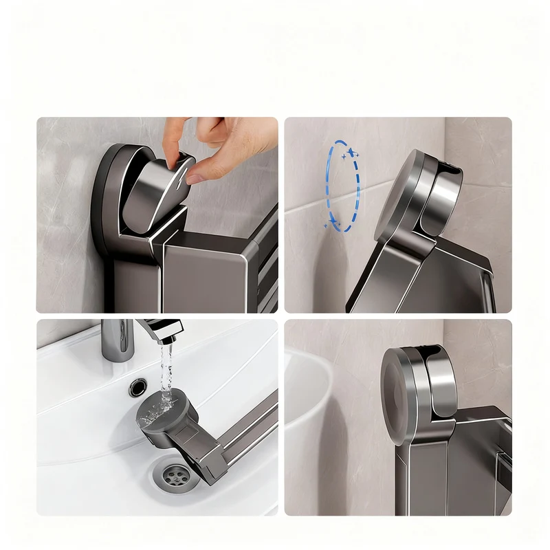 Badezimmer-Pantoffelablage mit Saugnapf, ausziehbar