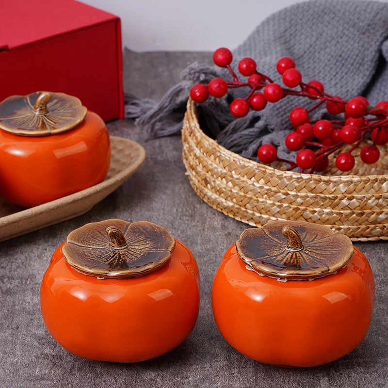 Keramisches Persimmon-förmiges Deckel-Trinket-Glas-Set