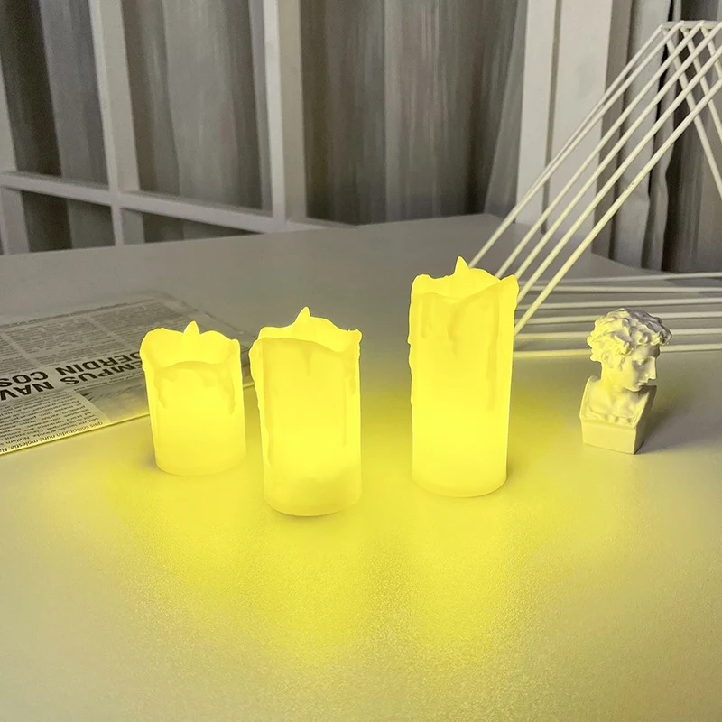 Batteriebetriebene Wachseffekt Tropfkante flameless LED Säulenkerzen-Set