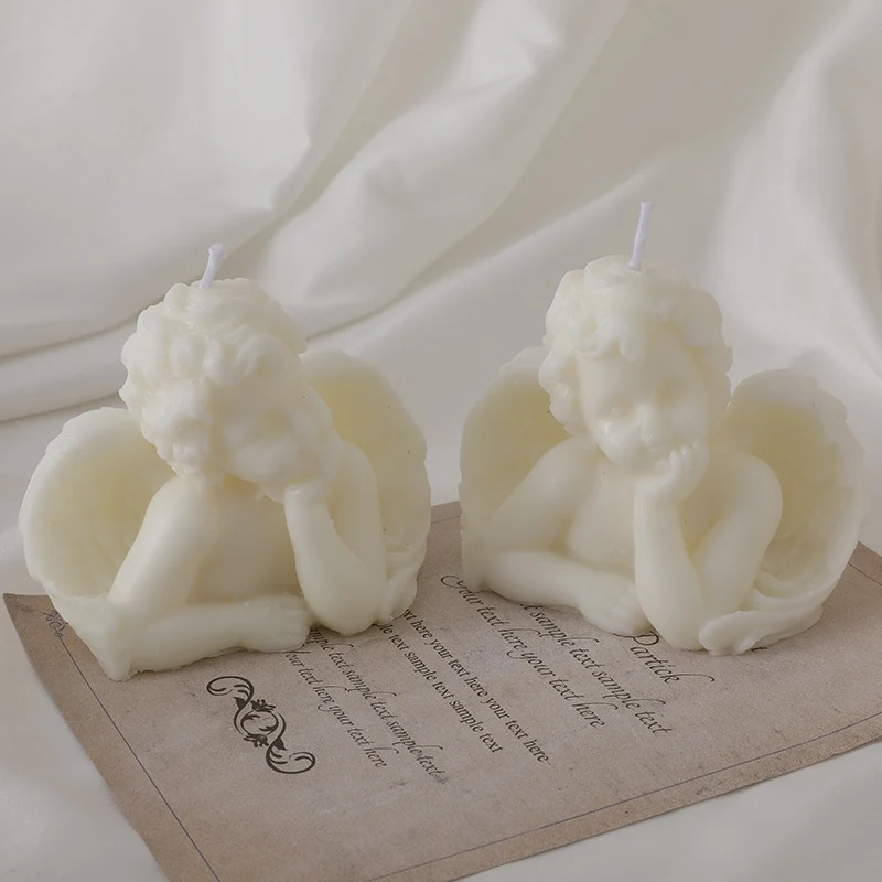 Handgegossenes Cherub Engel Skulpturale Dekorative Kerzenpaar