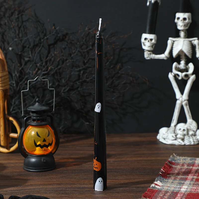Halloween Dekorative Hohe Spitzkerze mit Bedrucktem Geist und Kürbis Motiv