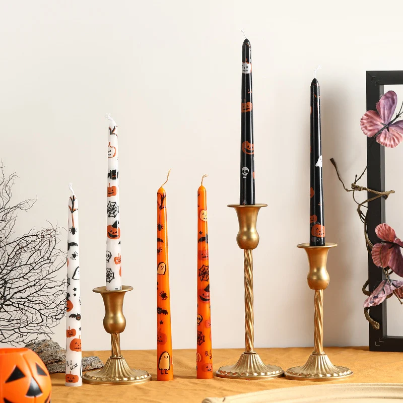 Halloween Dekorative Hohe Spitzkerze mit Bedrucktem Geist und Kürbis Motiv