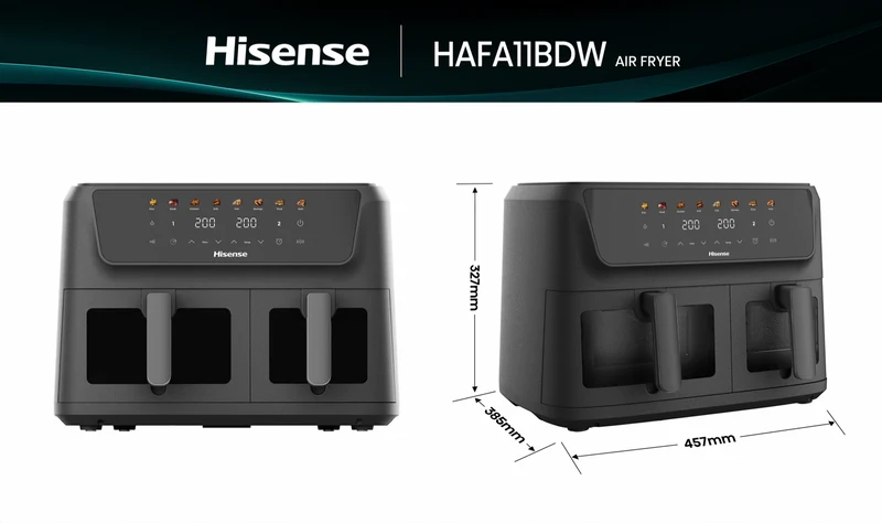 Hisense 11 Litre Dual Basket Air Fryer With Window And Colour display