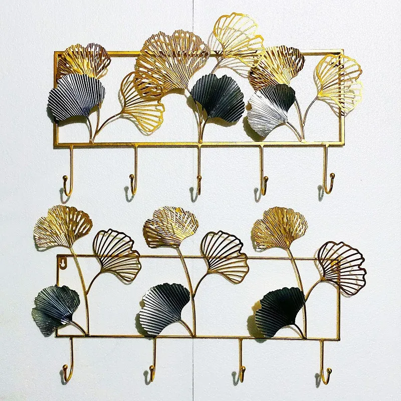 Dekorativer Metall Wandhakenregal mit Ginkgo-Blatt-Design Karnz