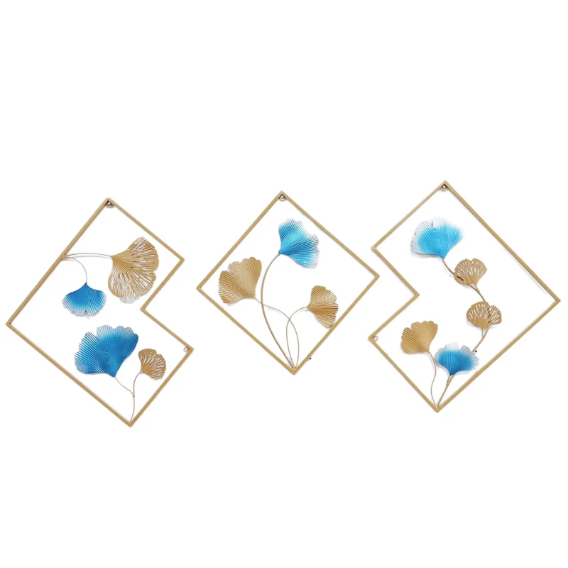 Dekoratives Metall Wandkunst Set mit Ginkgo-Blatt und floralem Design Karnz
