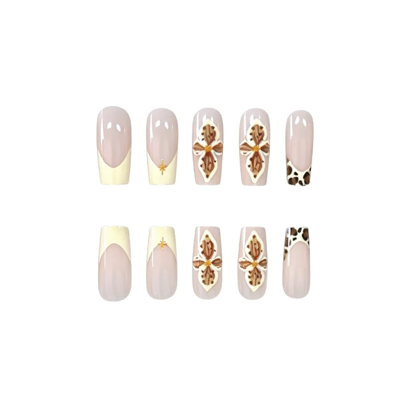 Dekorative Acryl-Nagelverlängerungen mit Blumen- und Leopardenmuster Karnz