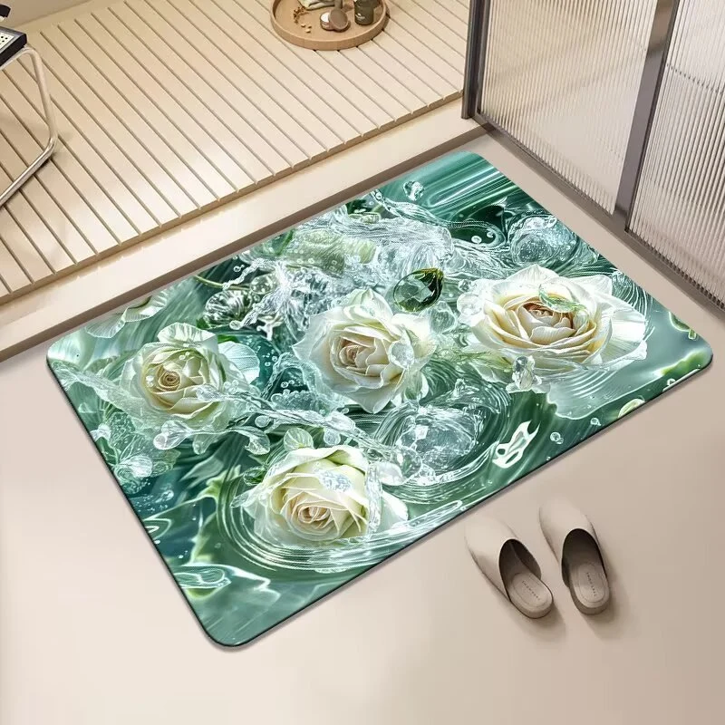 Florales Design rutschfester Badteppich