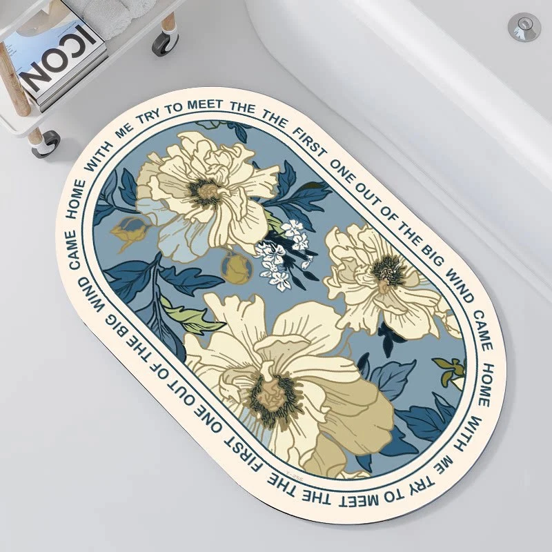 Oval Floral Design Badteppich