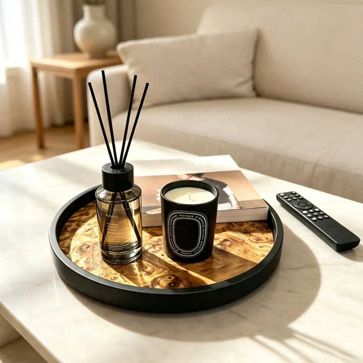 Elegante runde Holzservierplatte