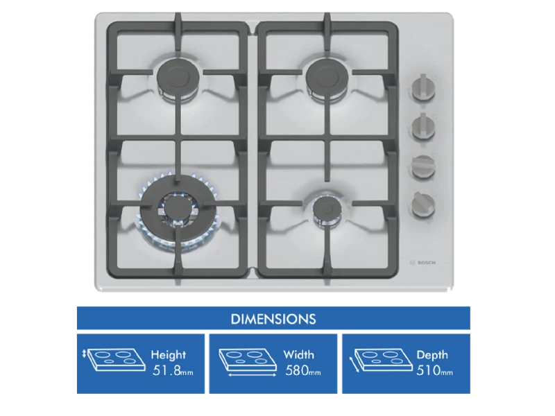 Bosch Series 2, 60cm Gas Cooktop, Stainless Steel
