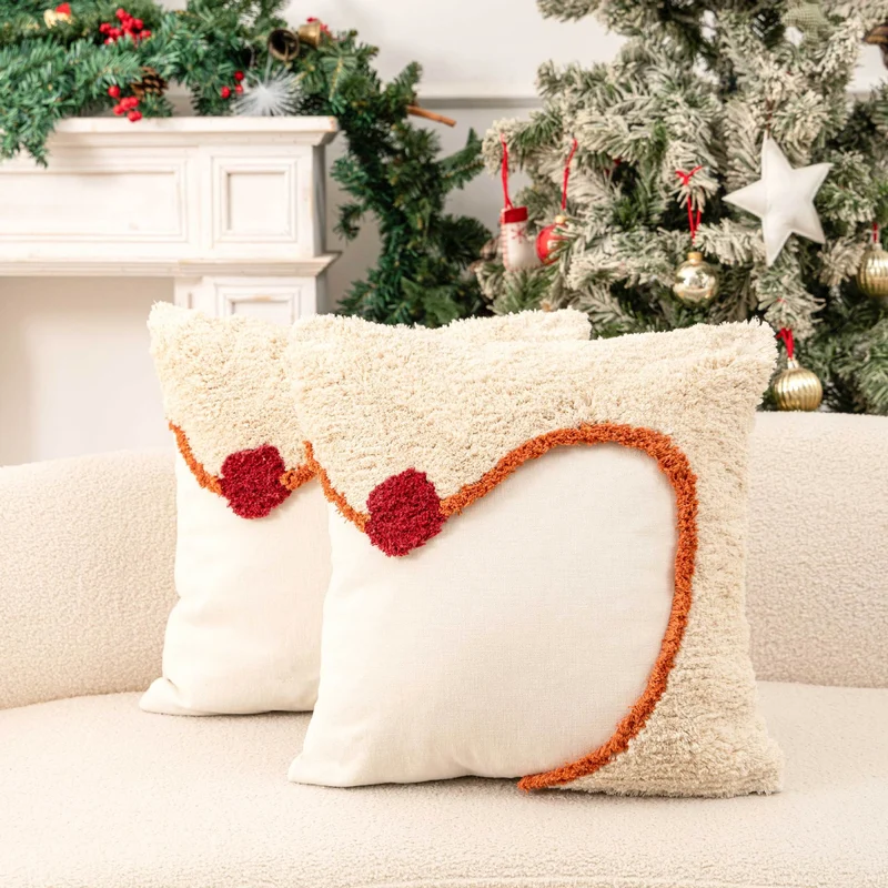 Weihnachtliches Lendenkissen-Dekorationskissen-Set mit gestepptem Urlaubsornament und Pom-Akzent