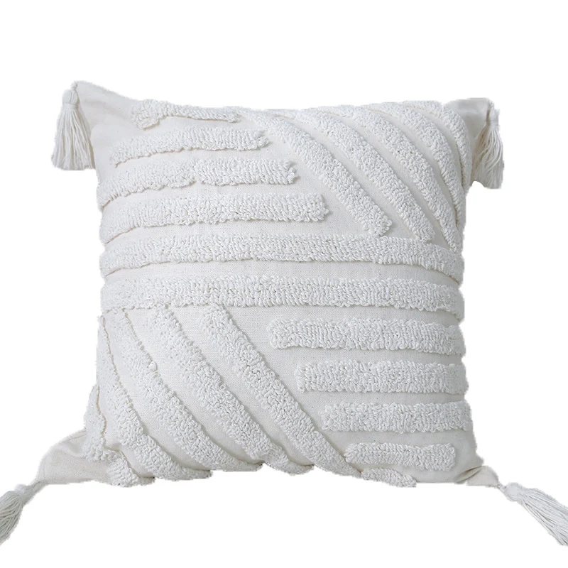 Boho Texturiertes Gestuftes Baumwoll-Wurfkissen mit Diamant-geometrischen Tufting und Eck-Tasseln