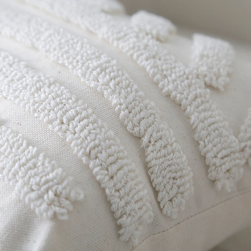 Boho Texturiertes Gestuftes Baumwoll-Wurfkissen mit Diamant-geometrischen Tufting und Eck-Tasseln