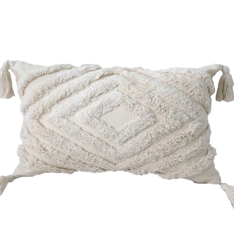 Bohemian tufted Baumwolle Lendenkissen mit clusterfringe Textur und Eckenquasten
