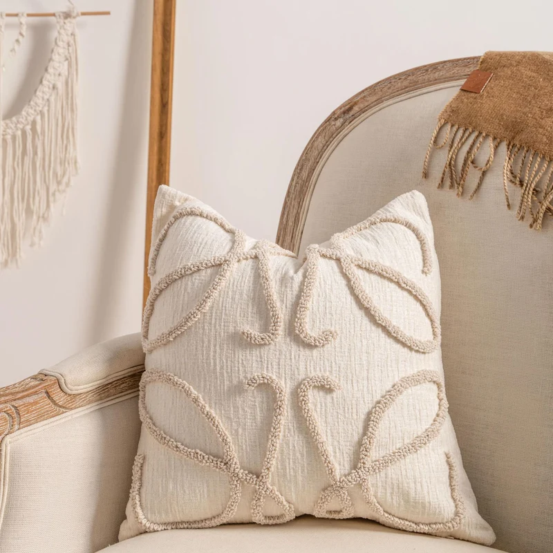 Bohemian Loop-Tufted Lendenkissenbezug mit geschwungener Applikationstextur