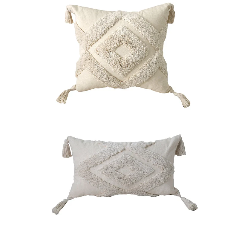 Artisanell Getuftetes Pom-Pom Baumwoll Quadrat- & Lendenkissen mit Quastenakzent und abnehmbaren Bezügen