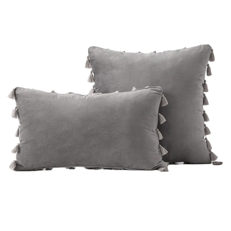Velvet Quaste-Trim Quadrat und Lenden Dekokissen Set