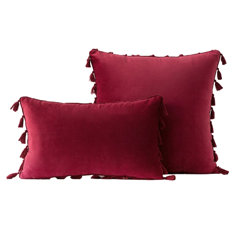 Velvet Quaste-Trim Quadrat und Lenden Dekokissen Set